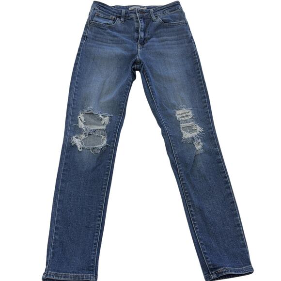 Levis Jeans Womens 26 Blue Distressed Ripped Stretch 721 High Rise Skinny Ankle - Picture 1 of 9